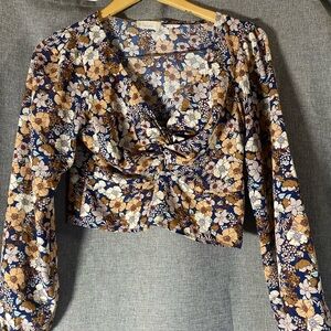 Altar'd State Blue and Brown Floral Blouse